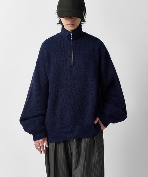 Lui's(ルイス)の「【Neucon】DESIGN OVER HALF-ZIP KNIT / 畦編みデザインオーバーハーフジップニット(ニット/セーター・メンズ・グレー/ネイビー/ブラック・2/1)」の3枚目の写真