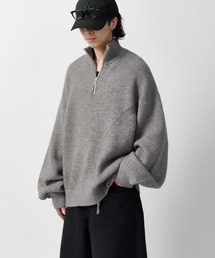 【Neucon】DESIGN OVER HALF-ZIP KNIT / 畦編みデザインオーバーハーフジップニット