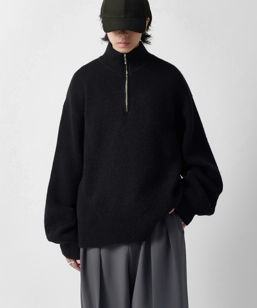 Lui's(ルイス)の「【Neucon】DESIGN OVER HALF-ZIP KNIT / 畦編みデザインオーバーハーフジップニット(ニット/セーター・メンズ・グレー/ネイビー/ブラック・2/1)」の5枚目の写真