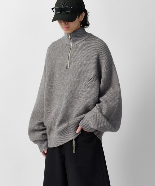 Lui's(ルイス)の「【Neucon】DESIGN OVER HALF-ZIP KNIT / 畦編みデザインオーバーハーフジップニット(ニット/セーター・メンズ・グレー/ネイビー/ブラック・2/1)」の21枚目の写真