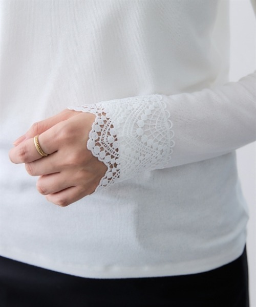 7days Life Styling(セブンデイズライフスタイリング)の「袖口レースモックネックシアーリブトップス(Tシャツ/カットソー・レディース・オフホワイト/ブラック・LL/3L/M/L)」の13枚目の写真