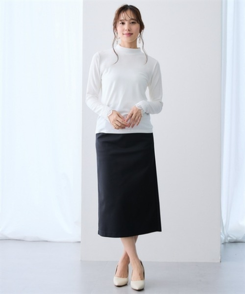 7days Life Styling(セブンデイズライフスタイリング)の「袖口レースモックネックシアーリブトップス(Tシャツ/カットソー・レディース・オフホワイト/ブラック・LL/3L/M/L)」の3枚目の写真