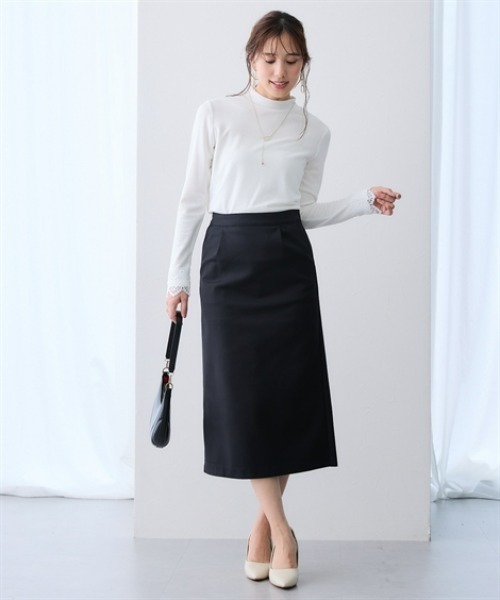 7days Life Styling(セブンデイズライフスタイリング)の「袖口レースモックネックシアーリブトップス(Tシャツ/カットソー・レディース・オフホワイト/ブラック・LL/3L/M/L)」の4枚目の写真