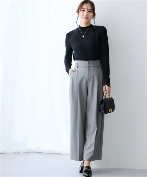 7days Life Styling(セブンデイズライフスタイリング)の「袖口レースモックネックシアーリブトップス(Tシャツ/カットソー・レディース・オフホワイト/ブラック・LL/3L/M/L)」の7枚目の写真
