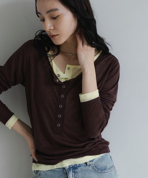 LOWRYS FARM(ローリーズファーム)の「ヘンリーレイヤードLS 1074057(Tシャツ/カットソー・レディース・ホワイト/ブラウン/グレー/ブラック・FREE)」の13枚目の写真