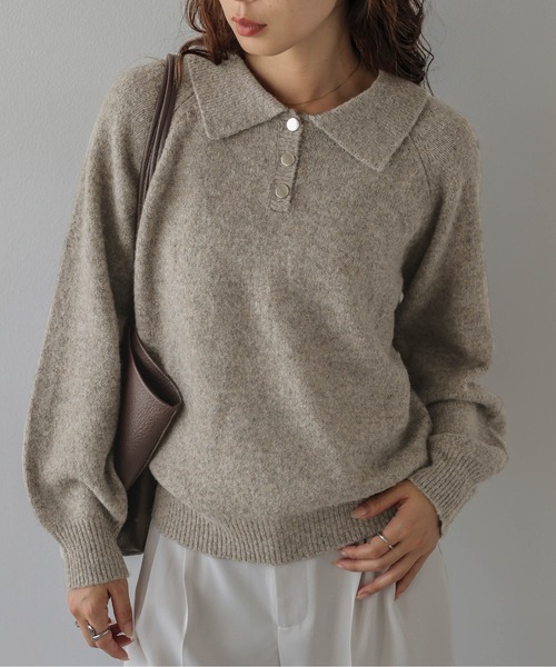 La-gemme(ラジェム)の「ポロカラーニットプルオーバー/襟付き/上品(ニット/セーター・レディース・ブラウン/グレー/ブラック/アイボリー・フリー)」の4枚目の写真