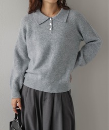 ポロカラーニットプルオーバー/襟付き/上品
