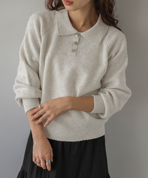 La-gemme(ラジェム)の「ポロカラーニットプルオーバー/襟付き/上品(ニット/セーター・レディース・ブラウン/グレー/ブラック/アイボリー・フリー)」の2枚目の写真