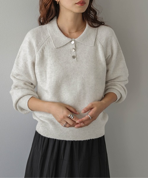 La-gemme(ラジェム)の「ポロカラーニットプルオーバー/襟付き/上品(ニット/セーター・レディース・ブラウン/グレー/ブラック/アイボリー・フリー)」の18枚目の写真