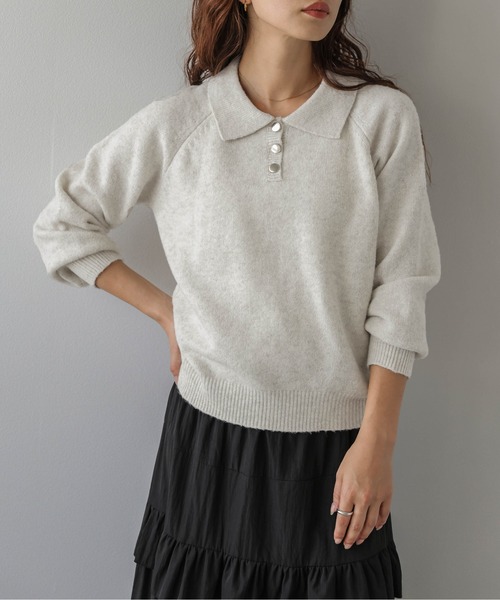 La-gemme(ラジェム)の「ポロカラーニットプルオーバー/襟付き/上品(ニット/セーター・レディース・ブラウン/グレー/ブラック/アイボリー・フリー)」の19枚目の写真
