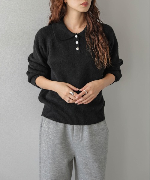 La-gemme(ラジェム)の「ポロカラーニットプルオーバー/襟付き/上品(ニット/セーター・レディース・ブラウン/グレー/ブラック/アイボリー・フリー)」の22枚目の写真