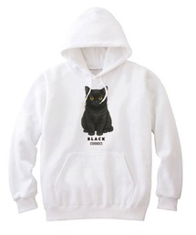 Moftique（モフティック） プルパーカー スウェット 裏毛 黒猫 キャット ペット アニマル プリント トップス レディース ユニセックス