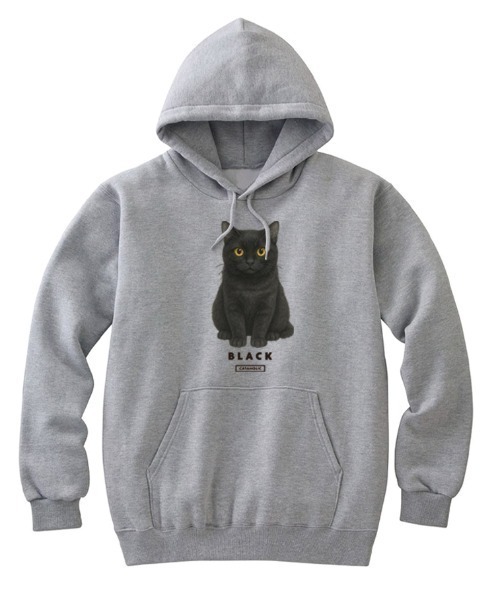 Moftique(モフティック)の「Moftique(モフティック) プルパーカー スウェット 裏毛 黒猫 キャット ペット アニマル プリント トップス レディース ユニセックス(パーカー・レディース・ホワイト/ブラック/ヘザーグレー・S/XS)」の3枚目の写真