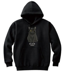 Moftique(モフティック) プルパーカー スウェット 裏毛 黒猫 キャット ペット アニマル プリント トップス レディース ユニセックス