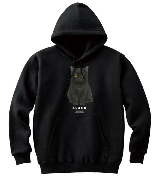 Moftique(モフティック)の「Moftique(モフティック) プルパーカー スウェット 裏毛 黒猫 キャット ペット アニマル プリント トップス レディース ユニセックス(パーカー・レディース・ホワイト/ブラック/ヘザーグレー・S/XS)」の1枚目の写真