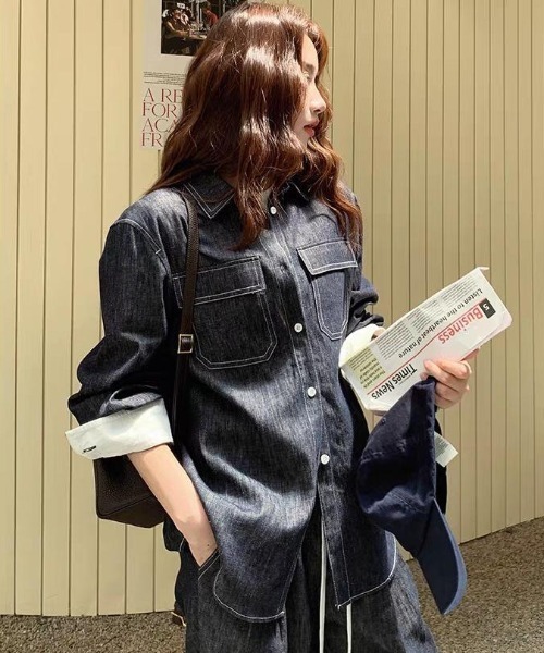 FAVORITO(ファヴォリート)の「デニムシャツワイドパンツセットアップ(セットアップ・レディース・ダークブルー・L/M/S)」の5枚目の写真