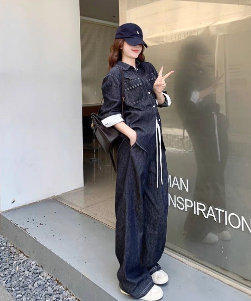FAVORITO(ファヴォリート)の「デニムシャツワイドパンツセットアップ(セットアップ・レディース・ダークブルー・L/M/S)」の17枚目の写真
