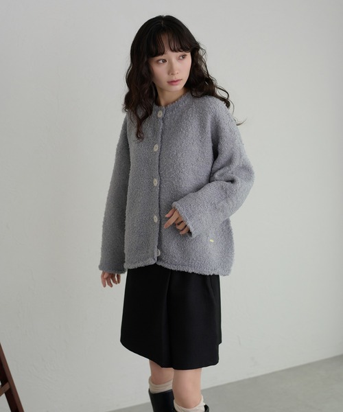 apres jour clair(アプレジュールクレア)の「【apres jour clair】ヒツジラメニットカーディガン(カーディガン/ボレロ・レディース・クリーム/ダークブラウン/ブルー系その他/ピンクベージュ・フリー/X-LARGE)」の9枚目の写真