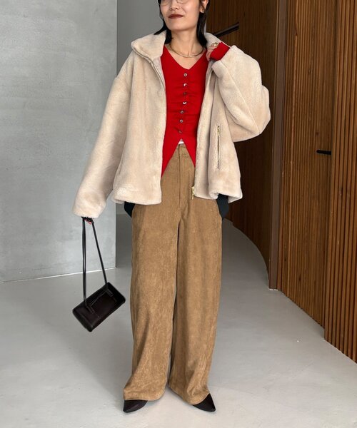 DouDou(ドゥドゥ)の「【OKOCHI企画】ファーブルゾン(その他アウター・レディース・ライトベージュ/チャコールグレー・FREE)」の17枚目の写真