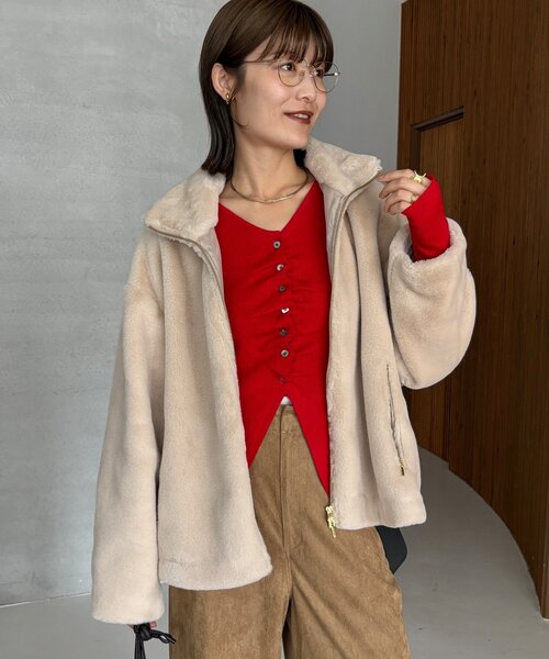 DouDou(ドゥドゥ)の「【OKOCHI企画】ファーブルゾン(その他アウター・レディース・ライトベージュ/チャコールグレー・FREE)」の21枚目の写真