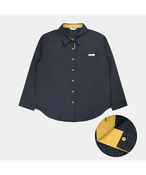 PIGMENT(ピグメント)の「チェック配色ラベルシャツ (KYNB2605299)(シャツ/ブラウス・レディース・ブルー/ネイビー・FREE)」の2枚目の写真