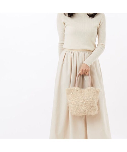 COOCO(クーコ)の「【es】【cooco】JSC パール付フェザーニットトートバッグ(トートバッグ・レディース・ブラック/グレイッシュベージュ/ベージュ/サックスブルー・FREE)」の6枚目の写真