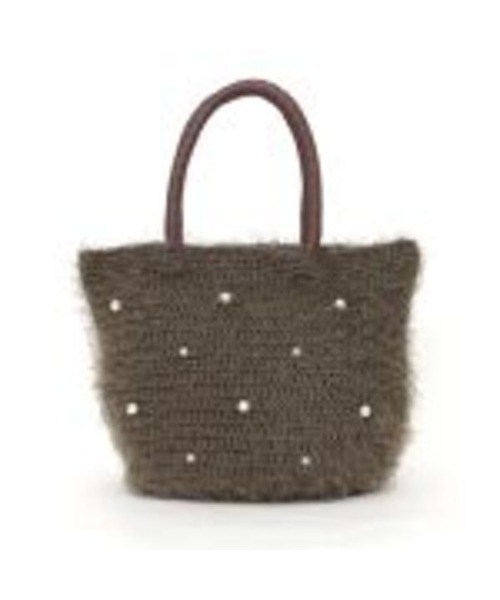 COOCO(クーコ)の「【es】【cooco】JSC パール付フェザーニットトートバッグ(トートバッグ・レディース・ブラック/グレイッシュベージュ/ベージュ/サックスブルー・FREE)」の8枚目の写真