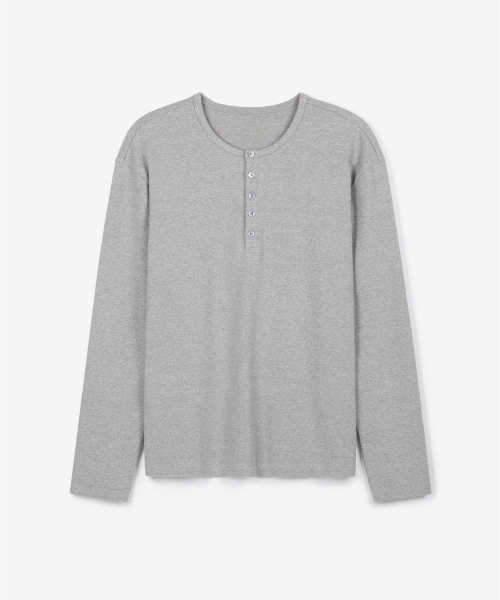 TNGT(ティーエヌジーティー)の「リブスリムフィット ヘンリーネック長袖(メランジグレー) TNTS6F102G2(Tシャツ/カットソー・メンズ・その他・100/105/110/95)」の2枚目の写真