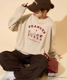 限定展開 PEANUTS/ピーナッツ ハート フロッキー プリント スウェット