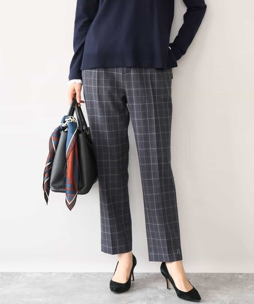 MK MICHEL KLEIN（エムケーミッシェルクラン）の「[両面起毛/洗える]グレンチェック柄テーパードパンツ（スラックス・レディース・グレー/ダークグレー・38）」の3枚目の写真