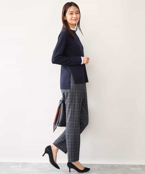 MK MICHEL KLEIN（エムケーミッシェルクラン）の「[両面起毛/洗える]グレンチェック柄テーパードパンツ（スラックス・レディース・グレー/ダークグレー・38）」の6枚目の写真