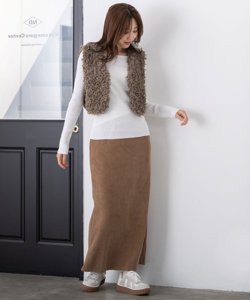 MAISONCOMFY (メゾンコンフィ)の「【コーデュロイスカート】裏フリースの暖かいナロースカート(スカート・レディース・ブラウン/ブラック/モカ/アイボリー・FREE)」の8枚目の写真
