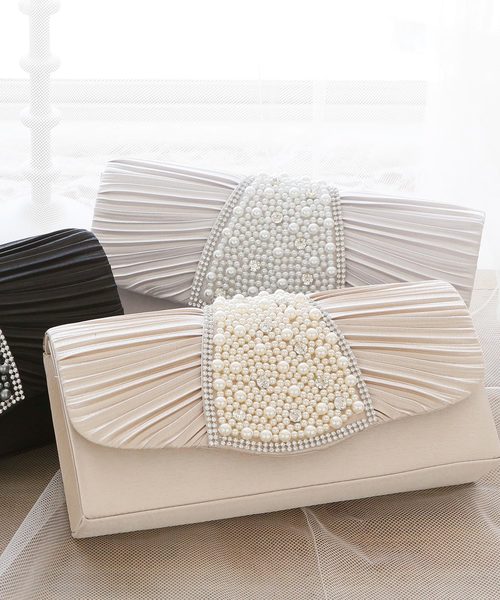 PourVous（プールヴー）の「パールビジュークラッチバッグ 同窓会 結婚式 オケージョン 二次会（クラッチバッグ・レディース・ブラック/ベージュ/シルバー・FREE）」の5枚目の写真