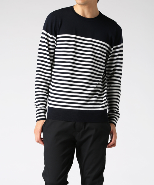 uniform experiment(ユニフォームエクスペリメント)の「STAR NUMBERING BORDER CREW NECK KNIT(ニット/セーター・メンズ・ブラック/グレー/ネイビー・1/3/2)」の3枚目の写真