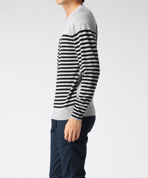 uniform experiment(ユニフォームエクスペリメント)の「STAR NUMBERING BORDER CREW NECK KNIT(ニット/セーター・メンズ・ブラック/グレー/ネイビー・1/3/2)」の9枚目の写真