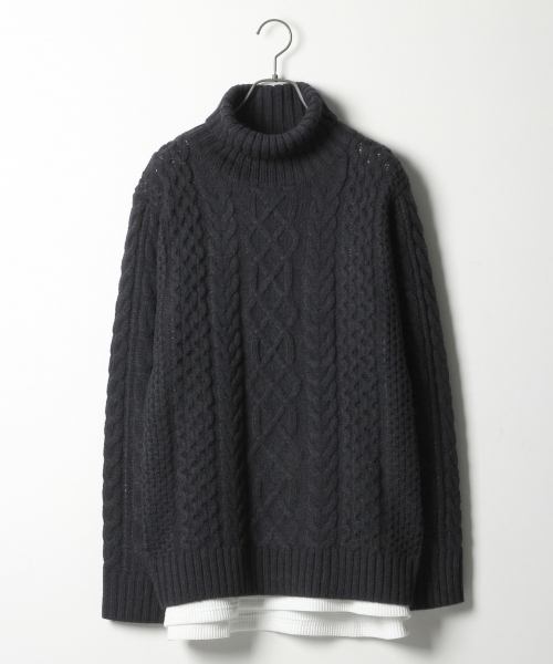 RAGEBLUE（レイジブルー）の「アルパカ混ケーブルニットタートル/729127（ニット/セーター・メンズ・ダークブラウン/ホワイト/ネイビー/グレー系その他/レッド・SMALL/MEDIUM/LARGE）」の4枚目の写真