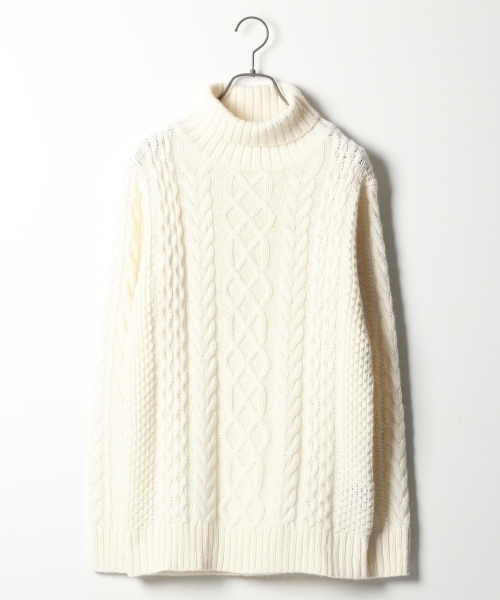 RAGEBLUE（レイジブルー）の「アルパカ混ケーブルニットタートル/729127（ニット/セーター・メンズ・ダークブラウン/ホワイト/ネイビー/グレー系その他/レッド・SMALL/MEDIUM/LARGE）」の2枚目の写真