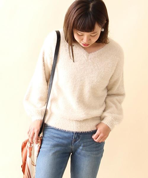 coen（コーエン）の「ラメシャギーVネックニット（ニット/セーター・レディース・ブラック/ベージュ・FREE）」の2枚目の写真