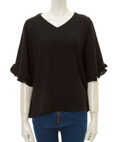 fifth(フィフス)の「Vネックフリルスリーブブラウス(シャツ/ブラウス・レディース・ブラック/モカ・MEDIUM)」の3枚目の写真