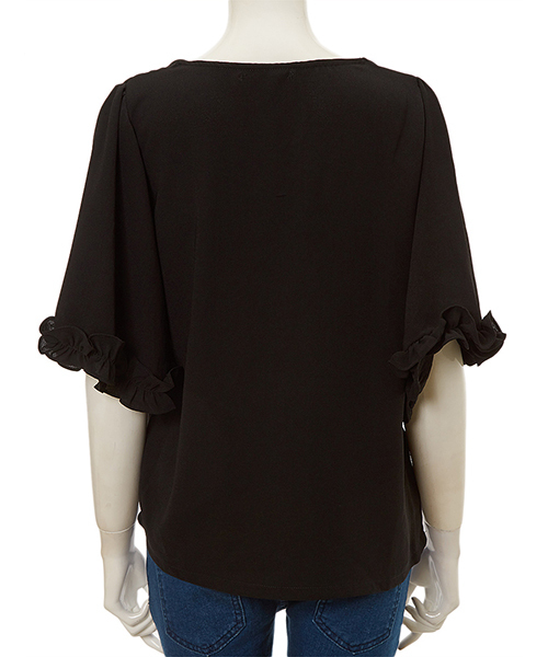 fifth(フィフス)の「Vネックフリルスリーブブラウス(シャツ/ブラウス・レディース・ブラック/モカ・MEDIUM)」の5枚目の写真