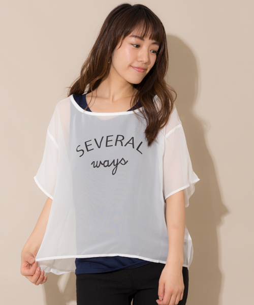 MANGROVE(マングローブ)の「【MANGROVE SELECT】プリントロゴシフォンTシャツ×タンクトップアンサンブル/セットアップ(Tシャツ/カットソー・レディース・ネイビー/グレー/グレー×ホワイト・FREE)」の3枚目の写真