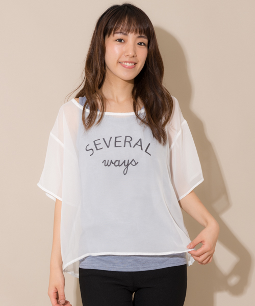 MANGROVE(マングローブ)の「【MANGROVE SELECT】プリントロゴシフォンTシャツ×タンクトップアンサンブル/セットアップ(Tシャツ/カットソー・レディース・ネイビー/グレー/グレー×ホワイト・FREE)」の2枚目の写真