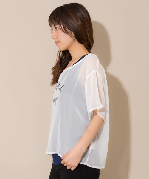 MANGROVE(マングローブ)の「【MANGROVE SELECT】プリントロゴシフォンTシャツ×タンクトップアンサンブル/セットアップ(Tシャツ/カットソー・レディース・ネイビー/グレー/グレー×ホワイト・FREE)」の7枚目の写真