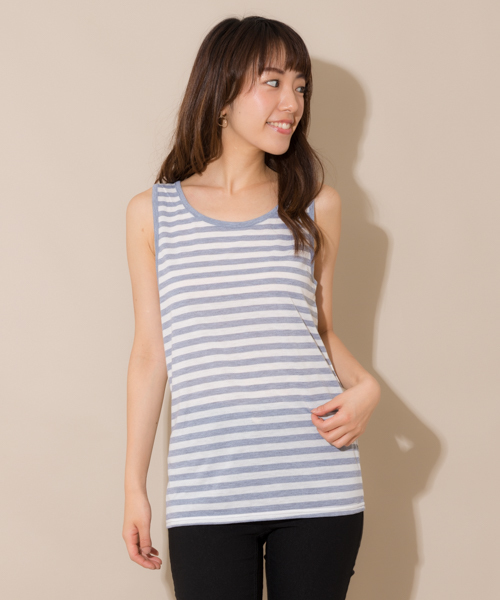 MANGROVE(マングローブ)の「【MANGROVE SELECT】プリントロゴシフォンTシャツ×タンクトップアンサンブル/セットアップ(Tシャツ/カットソー・レディース・ネイビー/グレー/グレー×ホワイト・FREE)」の5枚目の写真
