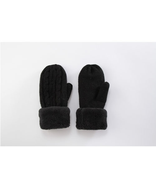 GlovesDEPO】ふわふわ二重ミトン 内部5本指総ボア 縄柄 手袋（手袋
