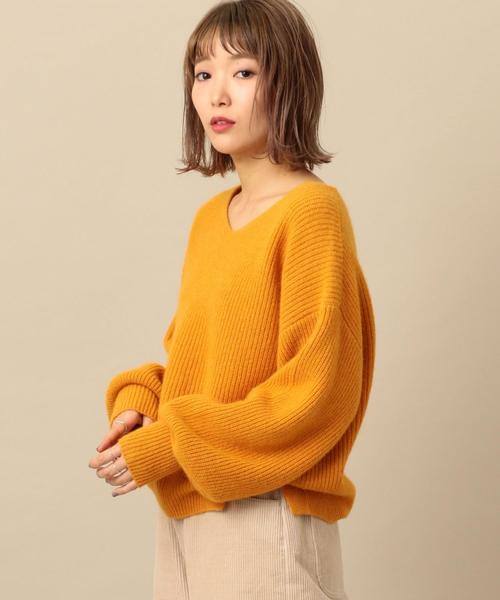 Another Edition（アナザーエディション）の「カタアゼVネックプルオーバー ◆（ニット/セーター・レディース・ライトブルー/ネイビー/オフホワイト/オレンジ・FREE）」の4枚目の写真