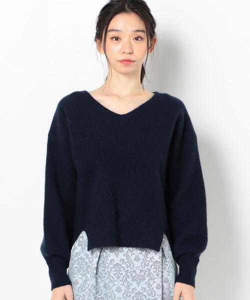 Another Edition（アナザーエディション）の「カタアゼVネックプルオーバー ◆（ニット/セーター・レディース・ライトブルー/ネイビー/オフホワイト/オレンジ・FREE）」の6枚目の写真