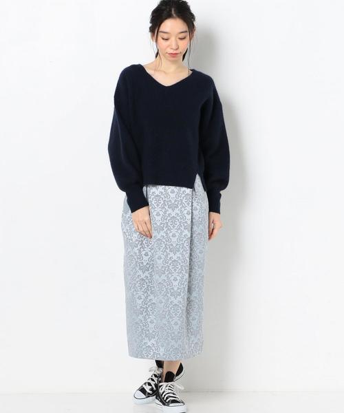 Another Edition（アナザーエディション）の「カタアゼVネックプルオーバー ◆（ニット/セーター・レディース・ライトブルー/ネイビー/オフホワイト/オレンジ・FREE）」の8枚目の写真