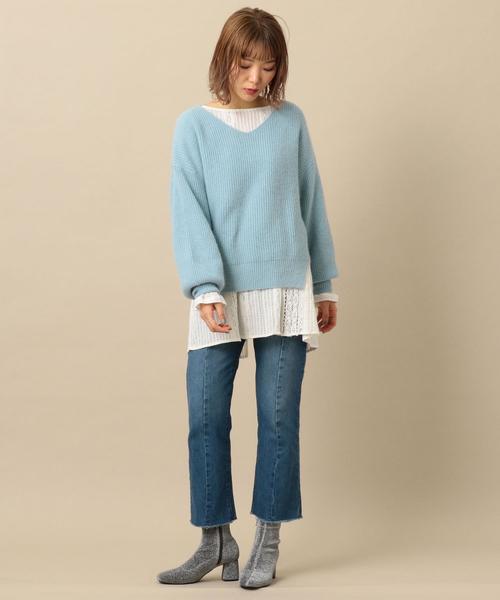 Another Edition（アナザーエディション）の「カタアゼVネックプルオーバー ◆（ニット/セーター・レディース・ライトブルー/ネイビー/オフホワイト/オレンジ・FREE）」の22枚目の写真