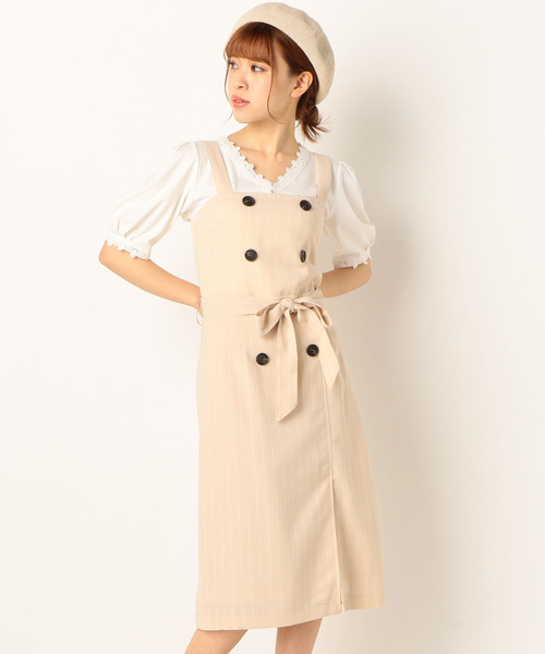 archives(アルシーヴ)の「ストライプトレンチワンピース(ワンピース・レディース・ベージュ/ネイビー/キャメル・MEDIUM)」の2枚目の写真